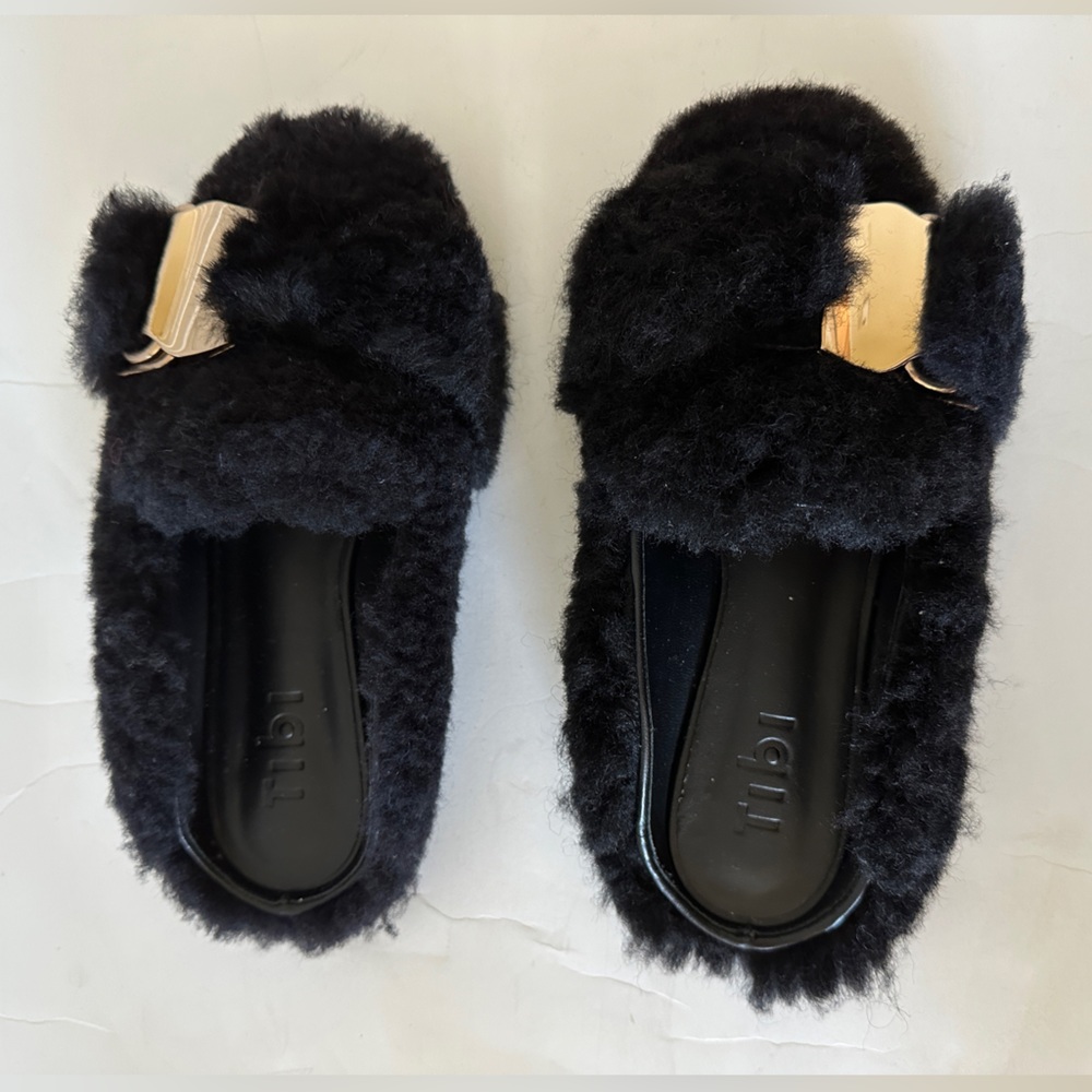 Tibi Collin Shearling Slides